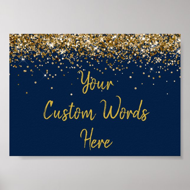 Navy Blue Gold Glitter Birthday Party Anniversary Poster (Front)