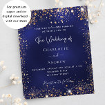 Navy blue gold glitter budget wedding invitation<br><div class="desc">A navy blue background decorated with faux gold glitter,  sparkles.  The blue colour is uneven.  Personalise and your names and details. 

1 sheet = 1 invitation printed edge to edge</div>