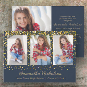Navy Blue Gold Glitter Class of 2024 Graduation 