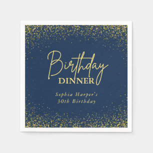 Navy Blue Gold Glitter Confetti Birthday Dinner Napkin