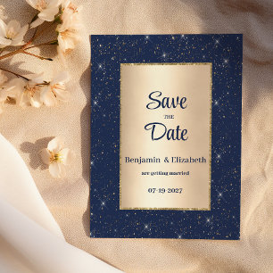 Navy blue gold glitter confetti Save the Date  Invitation