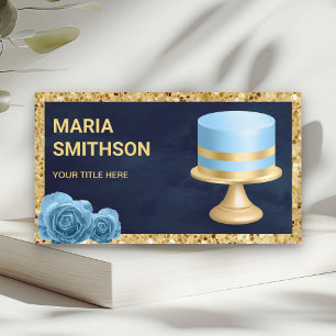 Navy Blue Gold Glitter Custom Birthday Cake Bakery Business Card