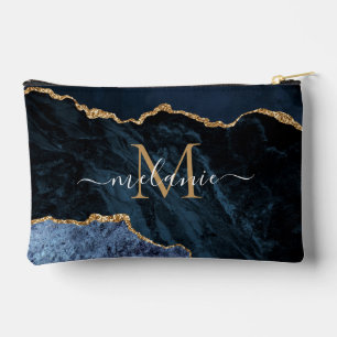 Navy Blue Gold Glitter Custom Letter Your Name Accessory Pouch