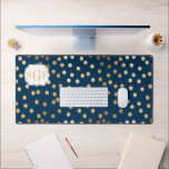Navy Blue Gold Glitter Dot Patterned Desk Mat<br><div class="desc">Modern and on-trend dots of faux gold glitter sparkle on this classic navy blue mousepad that features a custom three-letter monogram.</div>