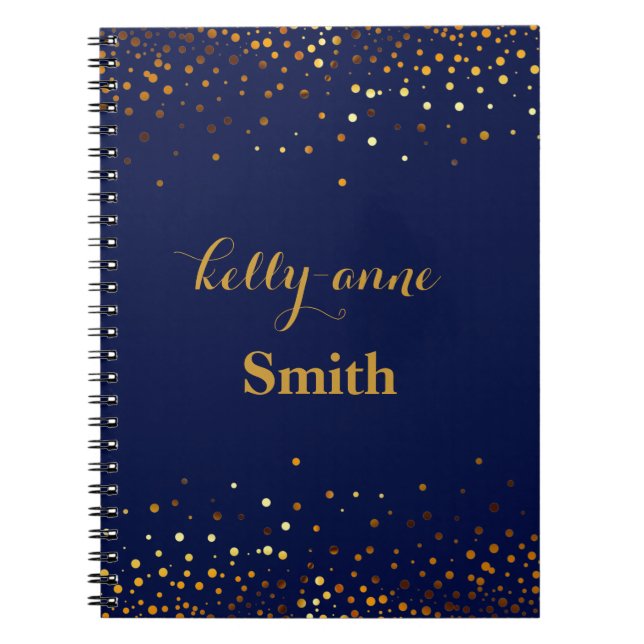 Navy Blue Gold Glitter Faux Foil Glamourous kraft Notebook (Front)