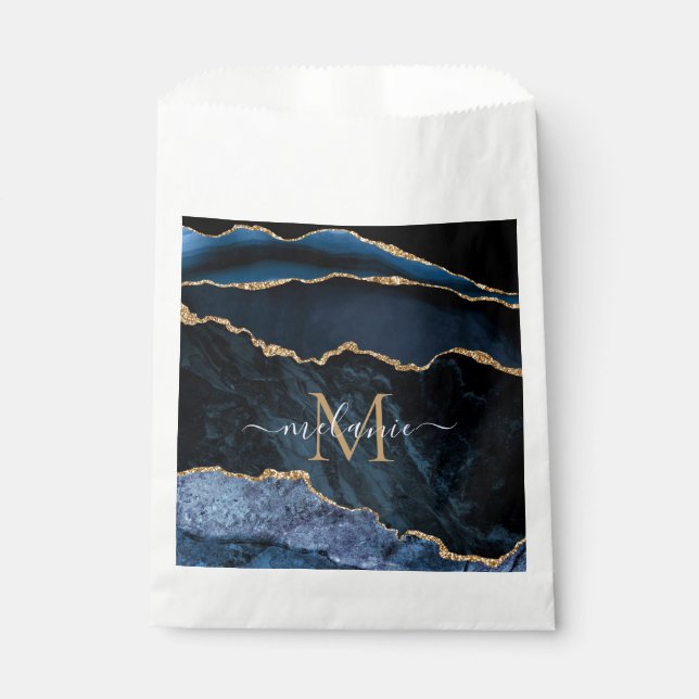 Navy Blue Gold Glitter Favour Bag with Custom Text (Front)