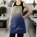 Navy Blue Gold Glitter Girly Monogram Name Apron<br><div class="desc">Navy Blue and Gold Sparkle Glitter Brushed Metal Monogram Name Apron. This makes the perfect sweet 16 birthday,  wedding,  bridal shower,  anniversary,  baby shower or bachelorette party gift for someone that loves glam luxury and chic styles.</div>