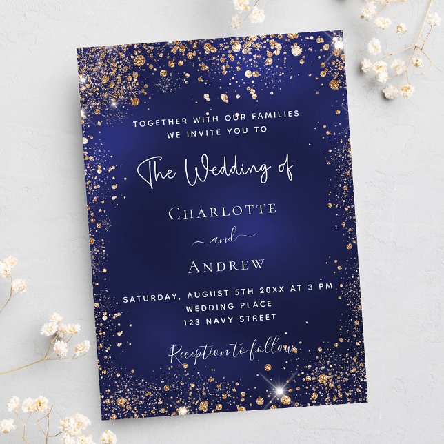 Navy blue gold glitter luxury wedding invitation (Creator Uploaded)