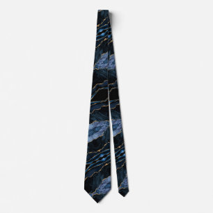 Navy Blue Gold Glitter Marble Neck Tie