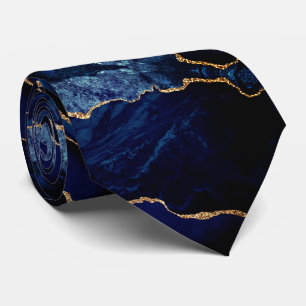 Navy Blue Gold Glitter Marble Sparkly Neck Tie