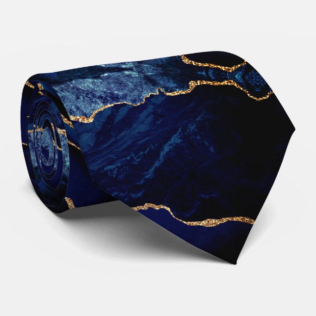 Navy Blue Gold Glitter Marble Sparkly Neck Tie (Rolled)