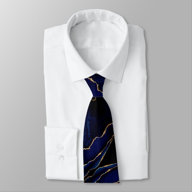 Navy Blue Gold Glitter Neck Tie (Tied)