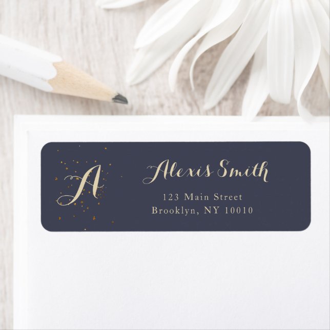 Navy Blue Gold Glitter Return Address Label (Insitu)