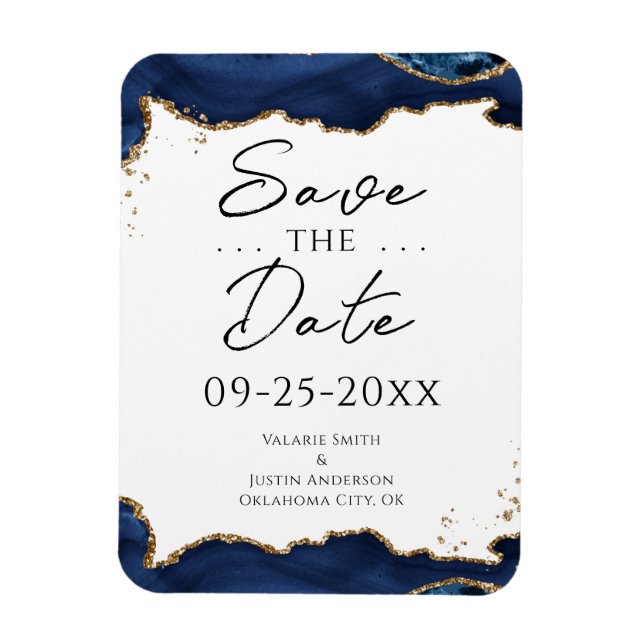Navy Blue Gold Glitter Save the date Wedding  Magnet (Vertical)