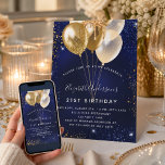 Navy blue gold glitter sparkle balloons birthday invitation<br><div class="desc">A modern,  stylish and glamourous invitation for a 21st (or any age) birthday party.  A navy blue background,  decorated with blue and faux gold glitter sparkles and golden balloons. The blue colour is uneven. Personalise and add your name and party details.</div>