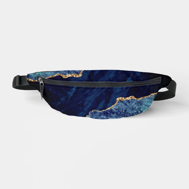 Navy Blue Gold Glitter Sparkle Fanny Pack (Front)