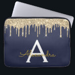 Navy Blue Gold Glitter Sparkle Monogram Laptop Sleeve<br><div class="desc">Navy Blue and Gold Faux Dripping Modern and Elegant Girly Glitter and Sparkle Elegant Monogram Case. This case can be customised to include your initial and first name.</div>