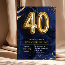 Navy Blue Gold Glitter Surprise 40th Birthday