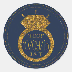 Navy Blue & Gold Glitter Wedding Ring Stickers
