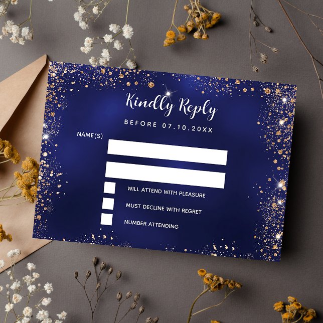 Navy blue gold glitter wedding RSVP Card (Creator Uploaded)