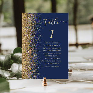 Navy Blue Gold Glitter Wedding Table Number
