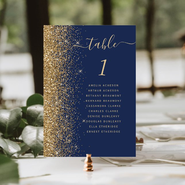 Navy Blue Gold Glitter Wedding Table Number (Creator Uploaded)