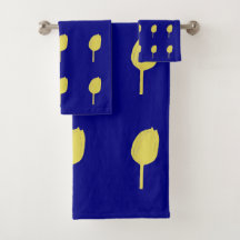 Navy Blue Gold Golden Yellow Floral Tulip Patterns