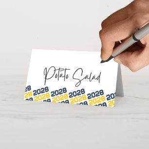 Navy Blue & Gold Grad Class Year Folding Food or Place Card