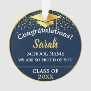 Navy Blue Gold Graduation Class Of 2024 Custom Ornament