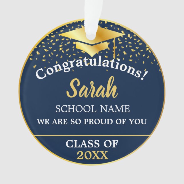 Navy Blue Gold Graduation Class Of 2025 Custom Ornament (Front)