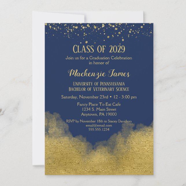 Navy Blue Gold Graduation Party Invitation (Front)