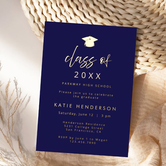 Navy Blue & Gold Graduation Party Invitation (Creator Uploaded)