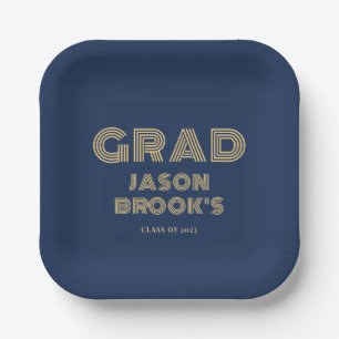 Navy Blue Gold Graduation Party Paper Plate