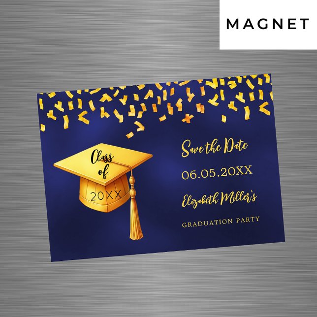 Navy blue gold Graduation Party Save the Date card (Creator Uploaded)