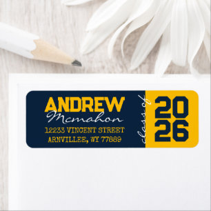 Navy Blue & Gold Graduation Return Address Labels
