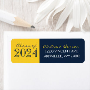 Navy Blue & Gold Graduation Return Address Labels
