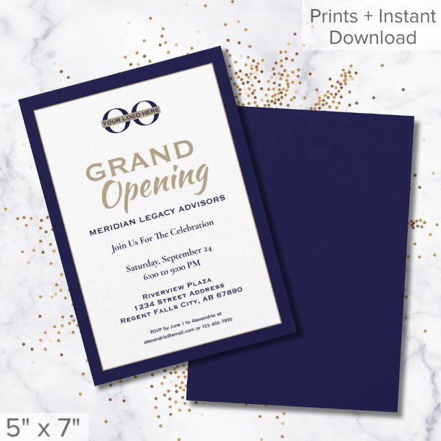 Navy Blue Gold Grand Opening Invitation (Creator Uploaded)