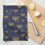 Navy Blue & Gold Hanukkah Menorah Pattern Tea Towel<br><div class="desc">This design features a gold menorah and Star of David pattern and a medallion with matching menorah and blue and gold bouquet of flowers. The navy blue background colour on this cute watercolor reindeer pattern design may be changed to, literally, any colour you like! Just choose the customise tool. #Hanukkah...</div>