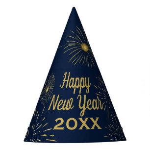 Navy Blue Gold Happy New Year Eve 2025 Party Hat
