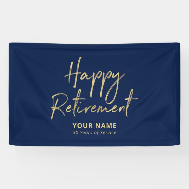 Navy Blue & Gold Happy Retirement Party Banner (Horizontal)