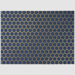 Navy Blue & Gold Hexagon Geometric Pattern Tissue Paper