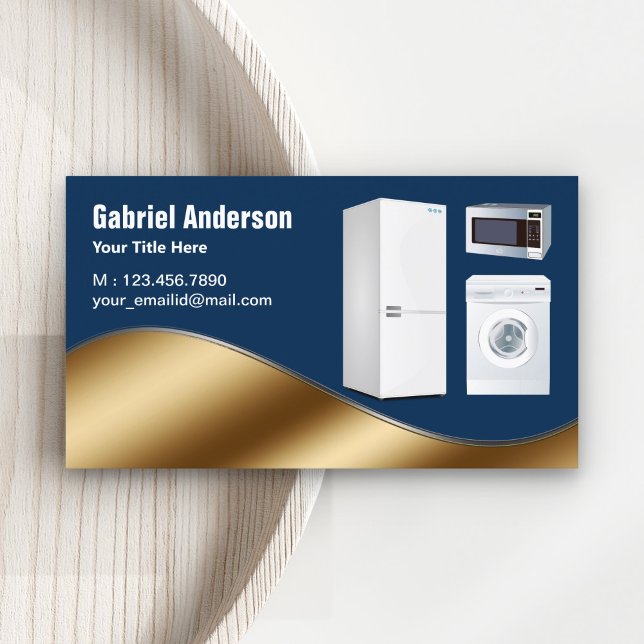 Navy Blue Gold Home Appliances Repair Business Card (Creator Uploaded)