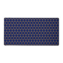 Navy Blue Gold Honeycomb Chic Geometric Patterned