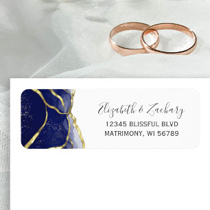 Navy Blue Gold Ink Wedding Return Address