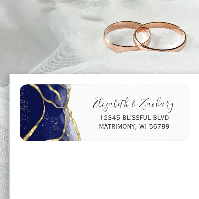 Navy Blue Gold Ink Wedding Return Address (Creator Uploaded)