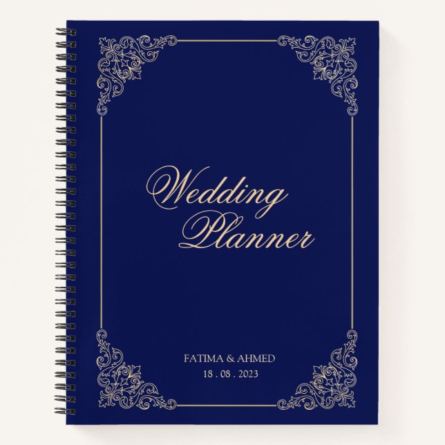 Navy Blue Gold Islamic Muslim Wedding Planner Notebook (Front)