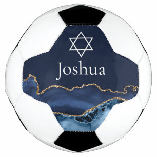 Navy Blue Gold Jewish Star of David Customised Football