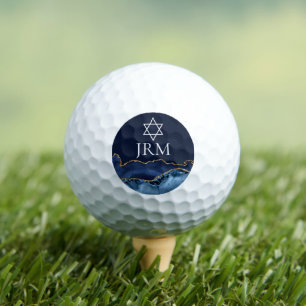 Navy Blue Gold Jewish Star of David Monogram Golf Balls