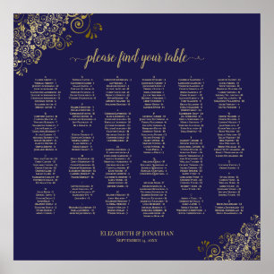 Navy Blue & Gold Lace Alphabetical Seating Chart