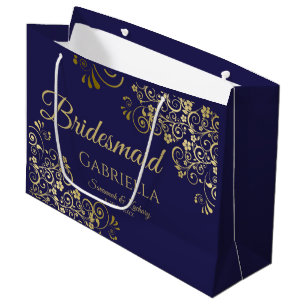 Navy Blue & Gold Lace Elegant Bridesmaid Large Gift Bag